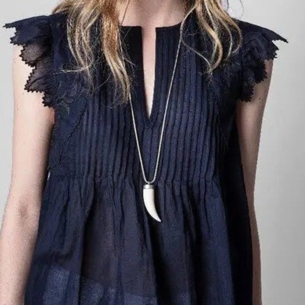 Zadig & Voltaire Tiara Voile Embroidered Top Navy XS - Picture 2 of 11